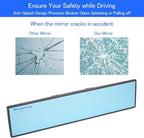 Broadway Car Rear View Mirror HD Anti Glare Universal 12 Inch large Field of View Panoramic Rearview Mirror with Wide Angle Blue Tint for Car SUV and Truck
