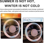 Steering Wheel Cover, with Non-Slip Lining, Cool in Summer Warm in Winter for Men Women, 14.5-15 Inch Non-Slip Breathable Lea