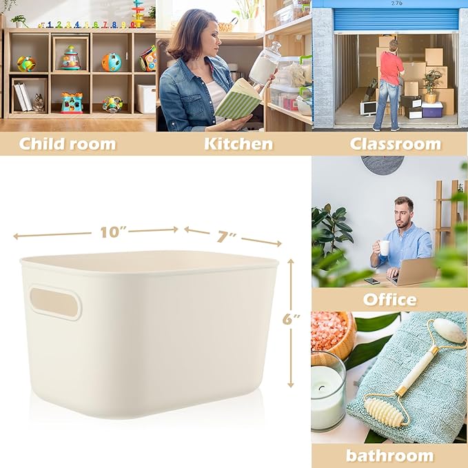 Zopeal Plastic Storage Bins 10 Pcs White Pantry Organizer Bins Small Baskets Storage Containers for Home Kitchen (10 x 7 x 6 
