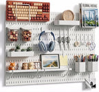 Keepo Peg Board Wall Organizer – Plastic Pegboard Panels, Modular Peg Board Storage System for Home Office, Craft Room, Gamin