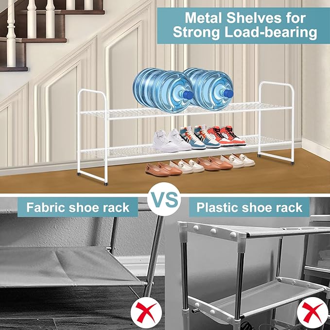 AOODA Long 2 Tier Shoe Rack for Closet Metal Wide Stackable Shoe Storage Organizer for Entryway, Bedroom, Floor, 18-Pairs Low