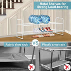 AOODA Long 2 Tier Shoe Rack for Closet Metal Wide Stackable Shoe Storage Organizer for Entryway, Bedroom, Floor, 18-Pairs Low