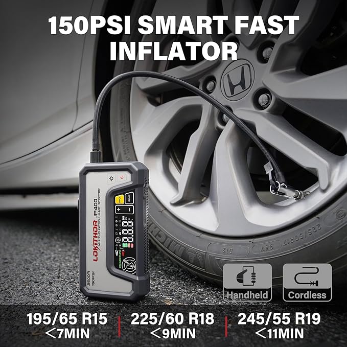 LOKITHOR JP400 Jump Starter with Air Compressor, 2500A 12V Portable Car Battery Booster Pack (8.5L Gas/6.5L Diesel) with