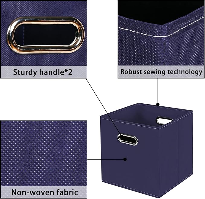 Fabric storage bins Cubes, Fabric Cube Organizer with Handle, Foldable Cube Bins for Cloth or Accessary Storage, 11x11x11, Se