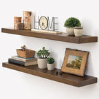 Marsmiles 36 Inch Wood Floating Shelves | Rustic Dark Wood Wall Shelves Set of 2 | 36" W x 7.7" D x 1.6" H Wooden Shelves for