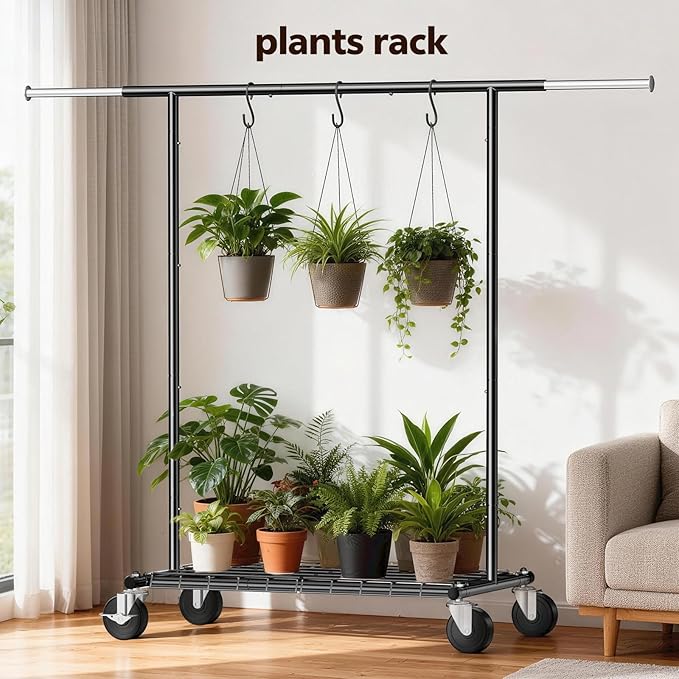 Heavy Duty Clothes Rack - Load 500 LBS, Rolling Clothing Rack for Hanging Clothes with Lockable Wheels & & Shelves, Extendabl