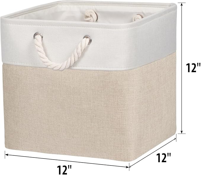 Univivi Fabric Storage Cubes 12 inch Cube Storage Bins with Rope Handles, Storage Baskets Cubes Organizer for Home Shelf Clos