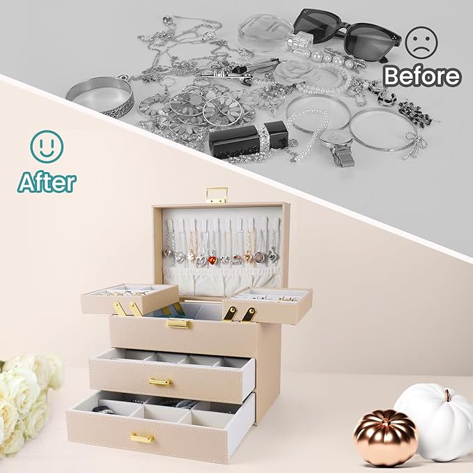 Dajasan Jewelry Organizer Box, Jewelry Holder Organizer Box, PU Leather Jewelry Box, Gift Idea for Valentine's Day, Birthday,