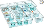 WOWBOX 12 Pack Clear Drawer Organizer Set, Acrylic Drawer Storage Trays, Storage Bins for Makeup, Cosmetics, Jewelries, Utens