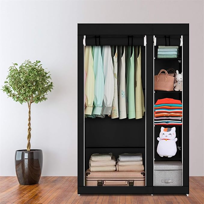 67" Freestanding Closet Organizer,Non-Woven Fabric Closet Wardrobe,Portable Covered Garment Rack,Steel Tube Wardrobe Clothes 