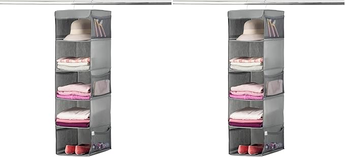 ZOBER Hanging Closet Organizer, 5-Shelf - Hanging Storage Organizer Shelves for Clothes, Towels, Toys - College Dorm Room, Nu
