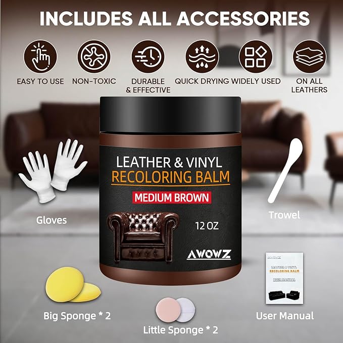 Leather Recoloring Balm - Scratch Repair & Color Restore Kit for Faded Leather, Leather Couch & Car Seats - 12OZ Leather Rest