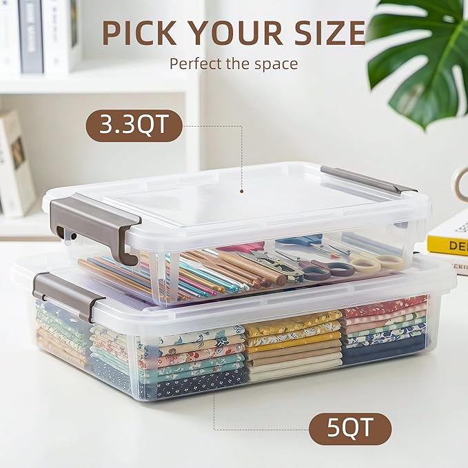Citylife 6 PCS Clear Plastic Container Clip Box with Latching Lids, Stackable Document Paper Protectors Organizer Container f