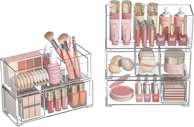 Stackable Storage Drawers Clear Plastic Storage Bins Bathroom Drawer Organizer Medicine Cabinet Organizer Makeup Organizers w