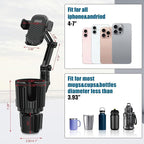 Phone Holders for Your Car Cupholder, 2 in 1 Cell Phone Holder Mount with Cup Holder Expandable Base, 360 Degree Rotating Nec