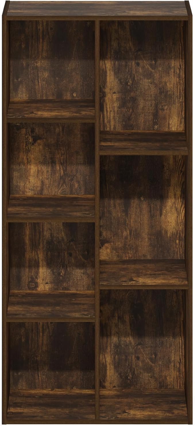 Furinno LUDER Book Shelf, 7-Cube Bookshelf, Bookcase with Open Shelves, 9.4 x 19.5 x 41.7, Easy Assembly, for Living Room, Be