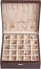 Frebeauty Earring Organizer Classic Jewelry Box 50 Slots Double Layer Jewelry Storage Case with 6 Necklace Hook and Bracelet 