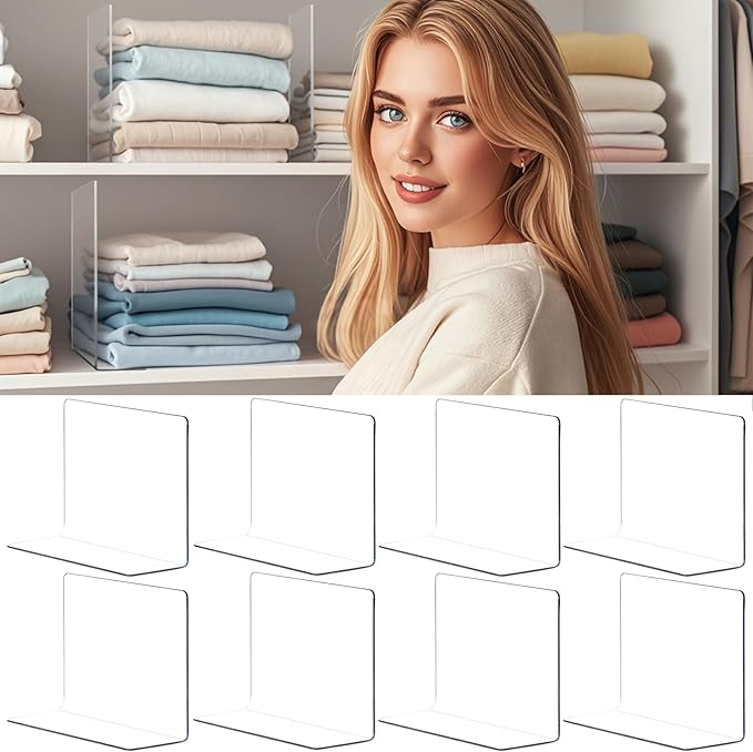 Shelf Dividers for Closet Organization - Acrylic Closet Dividers for Shelves - Clear Free-Standing Shelf Separators for Cloth
