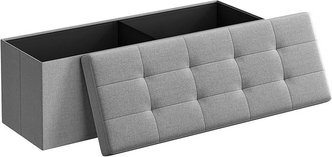 SONGMICS MAZIE Collection - 43 Inches Folding Storage Ottoman Bench, Ottoman Foot Rest, End of Bed Bench, Storage Chest, Load