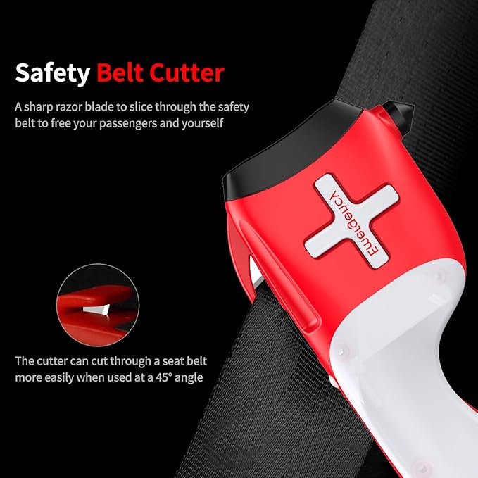 6-in-1 Multifunctional Emergency Tool, Flashlight with CO Detector, Window Breaker, Seat Belt Cutter, Red/White LED Warning L