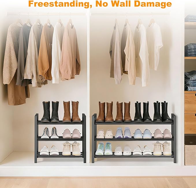 Detsuk 3-Tier Expandable Shoe Rack – Adjustable Heavy-Duty Metal Shoe Organizer Shelf for Closet, Entryway, Mudroom & Garage 