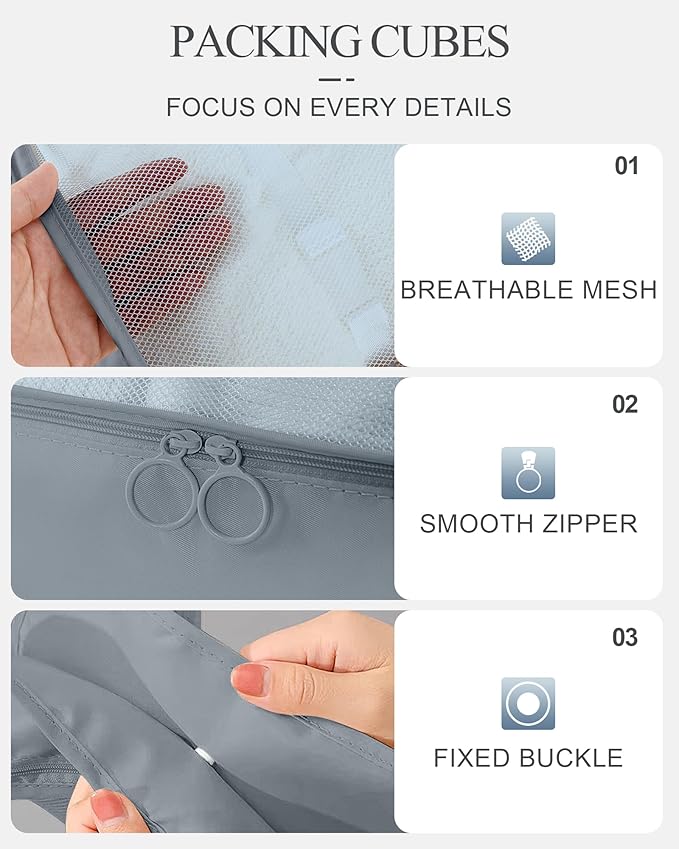 Packing Cubes 10 PCS, Mesh Breathable Luggage Organizers Bags, Packing Organizers, Durable Travel Essentials Bags Set, Travel