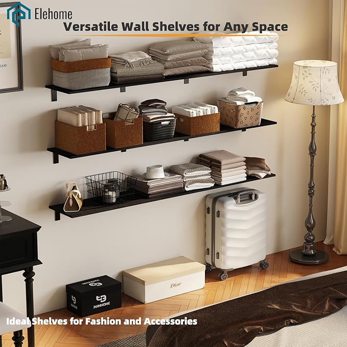 Floating Shelf Board for Wall 5/8" – 1 Pack Board Only, No Brackets – 72"L x 10"W x 0.6"T Black Melamine Wood Floating Shelve