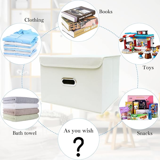 STOREONE Fabric Storage Cube Bins Foldable Organizer Container Collapsible Basket with Lids and Metal Handles, for Home, Bedr