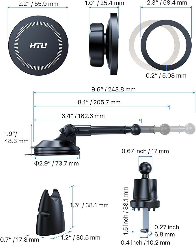 HTU 2026 Upgraded for Magsafe Car Mount [80LBS Strongest Suction & Military-Grade] Powerful Magnetic Cell Phone Holder for Car Dashboard Windshield for iPhone 17 16 15 14 Pro Max Mini,Black