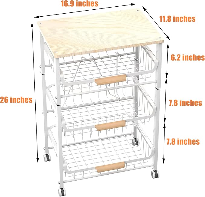 NiuYichee 4-Layer Fruit Basket Kitchen Food Storage Organizer and Storage Rack, Stackable Storage cart with Desktop, Pull-Out
