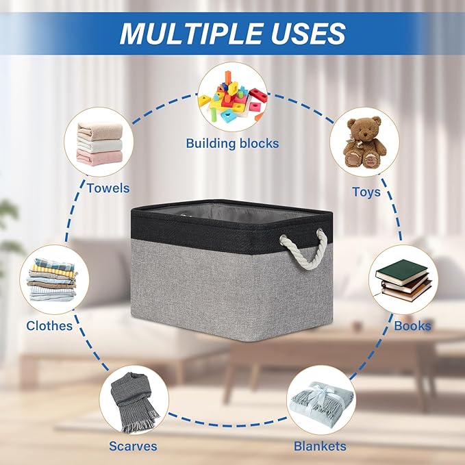 Temary Fabric Storage Baskets 4Pack Storage Bins Decorative Basket for Gift, Clothes Bin with Rope Handle, Rectangle Baskets 
