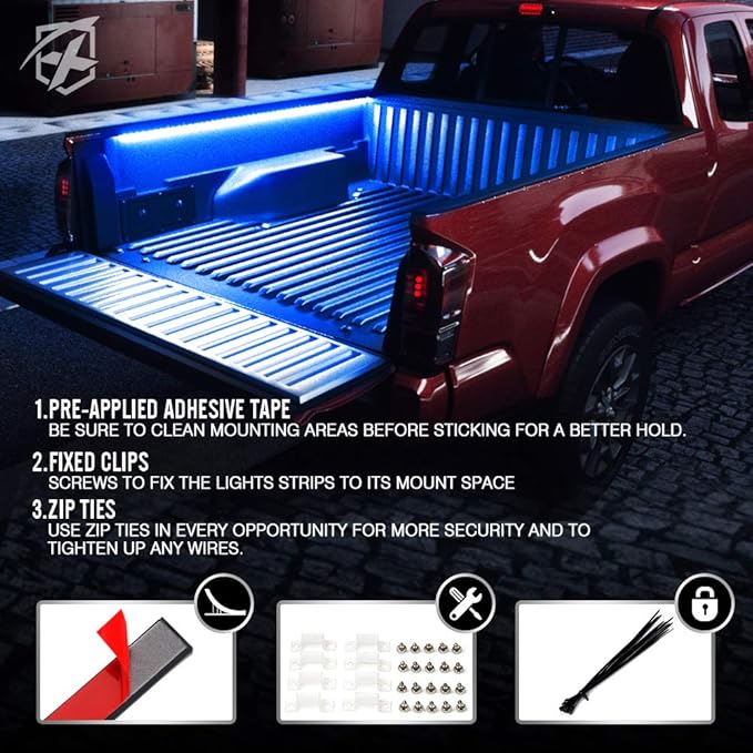 Xprite 60" Inch Blue LED Truck Bed Lights Strip Kit, Decoration Lighting Bar for Cargo Pickup Trucks Van SUV RV Boat, On/Off Switch - 2PCS