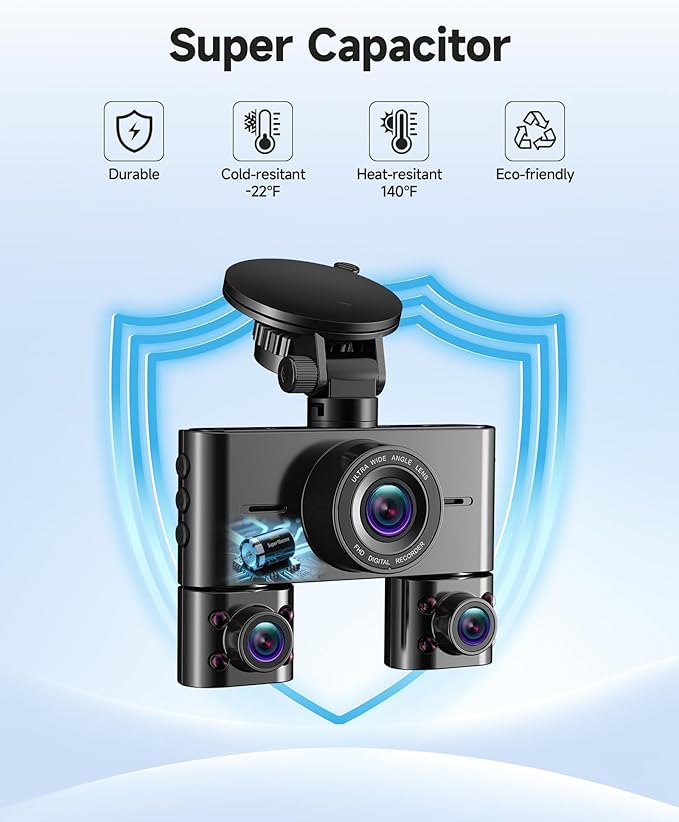 360° Dash Cam Front and Rear Inside, 4 Channel Dash Camera for Cars FHD 1080Px4, Built-in Wi-Fi, 3.16” IPS Screen, WDR Night 