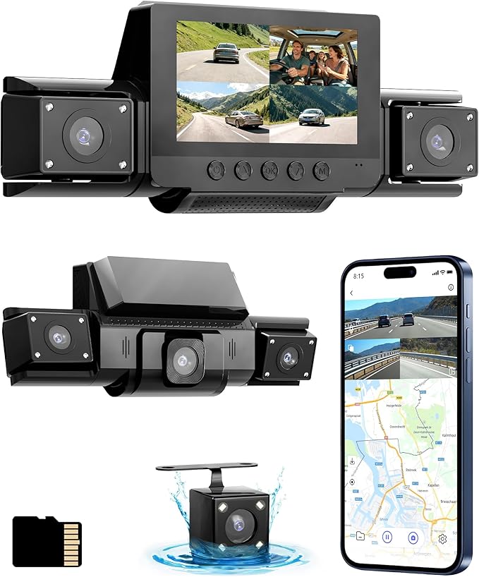 4 Channel Dash Cam 360 View Front Rear Left Right Car Camera,GPS and 5GHz Band WiFi,APP Control,G-Sensor,24H Parking Mode,8PC