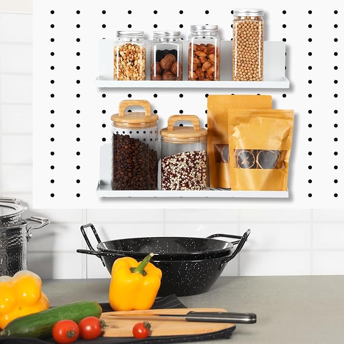 Therwen 4 Pack Magnetic Pegboard Shelves Wall Organizer Metal Pegboard Shelf Steel Tray Accessories Organizing Tools for Craf