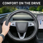 Carbon Fiber Leather Steering Wheel Cover for Tesla Model 3/Y 2016-2025 2026 Juniper/Highland, Non-Slip Breathable Steering Wheel Protector for Tesla Model 3/Y Accessories 2026