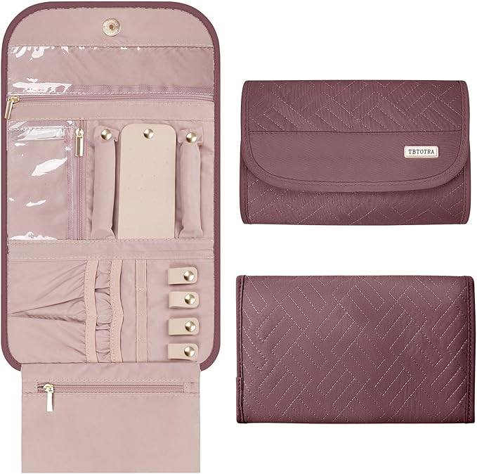Travel Jewelry Organizer Box, Foldable Travel Case for Earrings, Necklaces, Rings, Bracelets, Red Sandalwood
