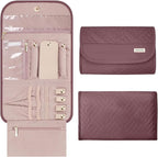 Travel Jewelry Organizer Box, Foldable Travel Case for Earrings, Necklaces, Rings, Bracelets, Red Sandalwood