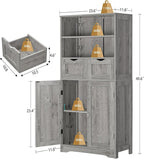 Iwell Storage Cabinet with 2 Drawers & Adjustable Shelf, Tall Bathroom Cabinet with Doors, Cupboard, Kitchen Cabinets for Liv