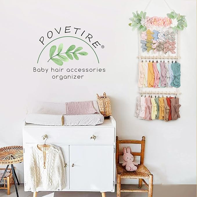 POVETIRE Headband Holder - Hair Bows Organizer & Display Storage Wall Hanging Decor for Baby Nursery & Toddler Girls Room