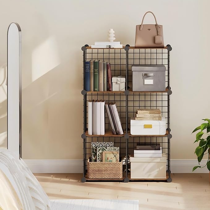 HOOBRO Wire Cube Storage Organizer, 6-Cube Shelves, Modular Shelves with Metal Grid, DIY Closet Cabinet for Living Room, Bedr