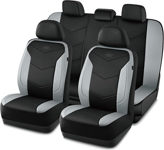 Skechers Memory Foam Seat Covers,Leather Car Seat Covers, Ultimate Comfort & Support Seat CoversFull Sets,Airbag Compatible, 