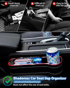 Shademax LED Car Seat Gap Filler Organizer Console Side Storage Box Between Seats with Cup Holders RGB Color Changing Storage Front Seat Gap Filler with USB Charging Car Interior Accessories (2 Pack)