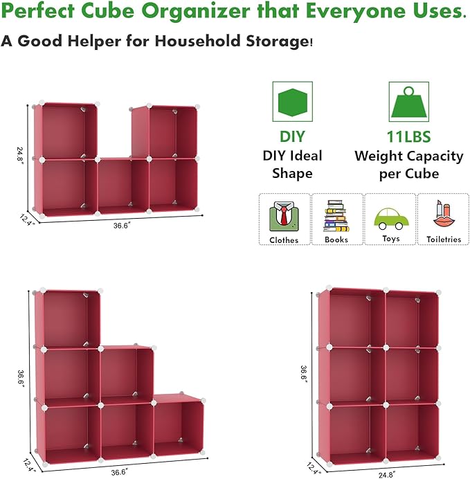 C&AHOME 6-Cube Storage Organizer, Stackable Storage Cubes Shelves, Portable Bookshelf, Plastic Clothing Storage Closet Organi