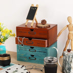 Wooden Storage Box Rustic Desktop Organizer with 2 Drawers Office Desk Accessories Shelf Small Craft Storage Containers Apoth