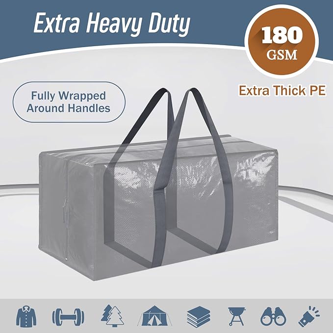 12 Pack Extra Heavy Duty Large Moving Bags with Strong Zipper & Comfortable Handles, Sturdy & Durable Clothes Storage Bags To