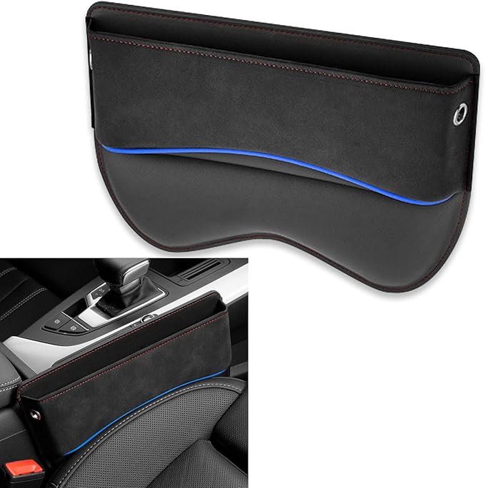Pack-1 Car Seat Gap Filler, Leather Car Seat Storage Box, Universal Car Seat Organizer, Adjustable Car Utility Bag, Car Accessories for Phone, Cards, Keys, Coins, Receipts (Black)