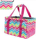 Extra Large Utility Tote Bag - Oversized Collapsible Tote with Wire Frame, Durable Reusable for Beach, Groceries, Laundry, Car Trunk, Storage and Travel - Includes 5x7 Bag with Hook - Chevron Multi