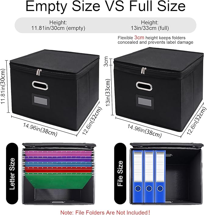 8 Pack File Organizer Boxes with Lids, Collapsible Document Storage Bin with Mesh Pockets & Zipper, Fits Letter/Legal Size Fo