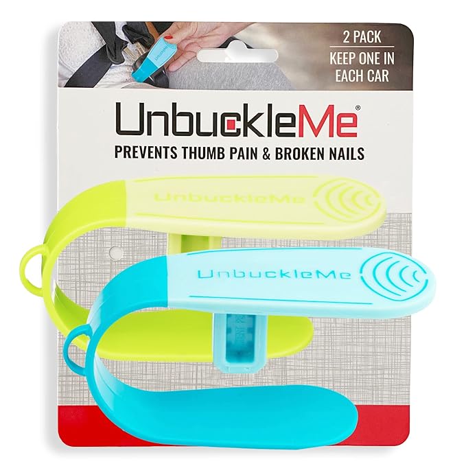 UnbuckleMe Car Seat Buckle Release Tool (As Seen on Shark Tank) - Easy Opener Aid for Arthritis, Long Nails, Older Kids - Button Pusher for Infant, Toddler Car Seats (2 Pack, Blue & Lime Green)